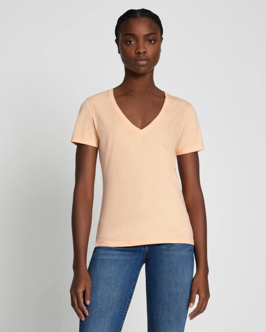 7 For All Mankind Women's Pima Cotton V-Neck T-Shirt in Prairie Sunset