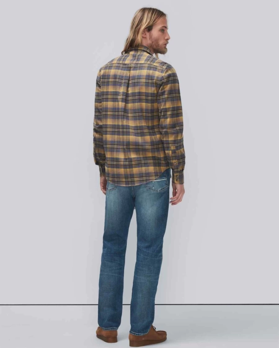 7 For All Mankind Men's Yellow and Blue Check Plaid Shirt