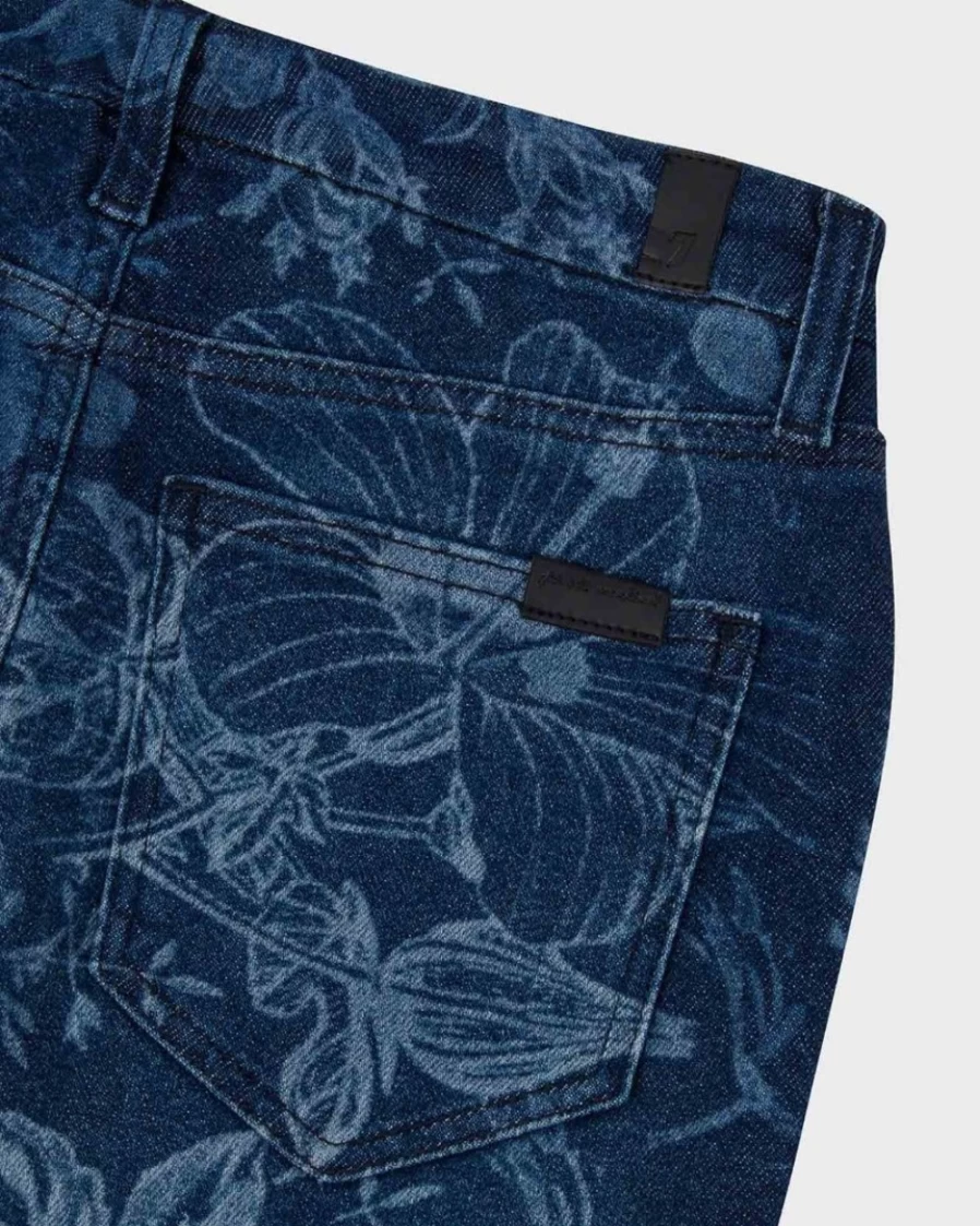 7 For All Mankind Women's Ultra High Rise Skinny Bootcut Jeans in Fairytale Floral Indigo Wash
