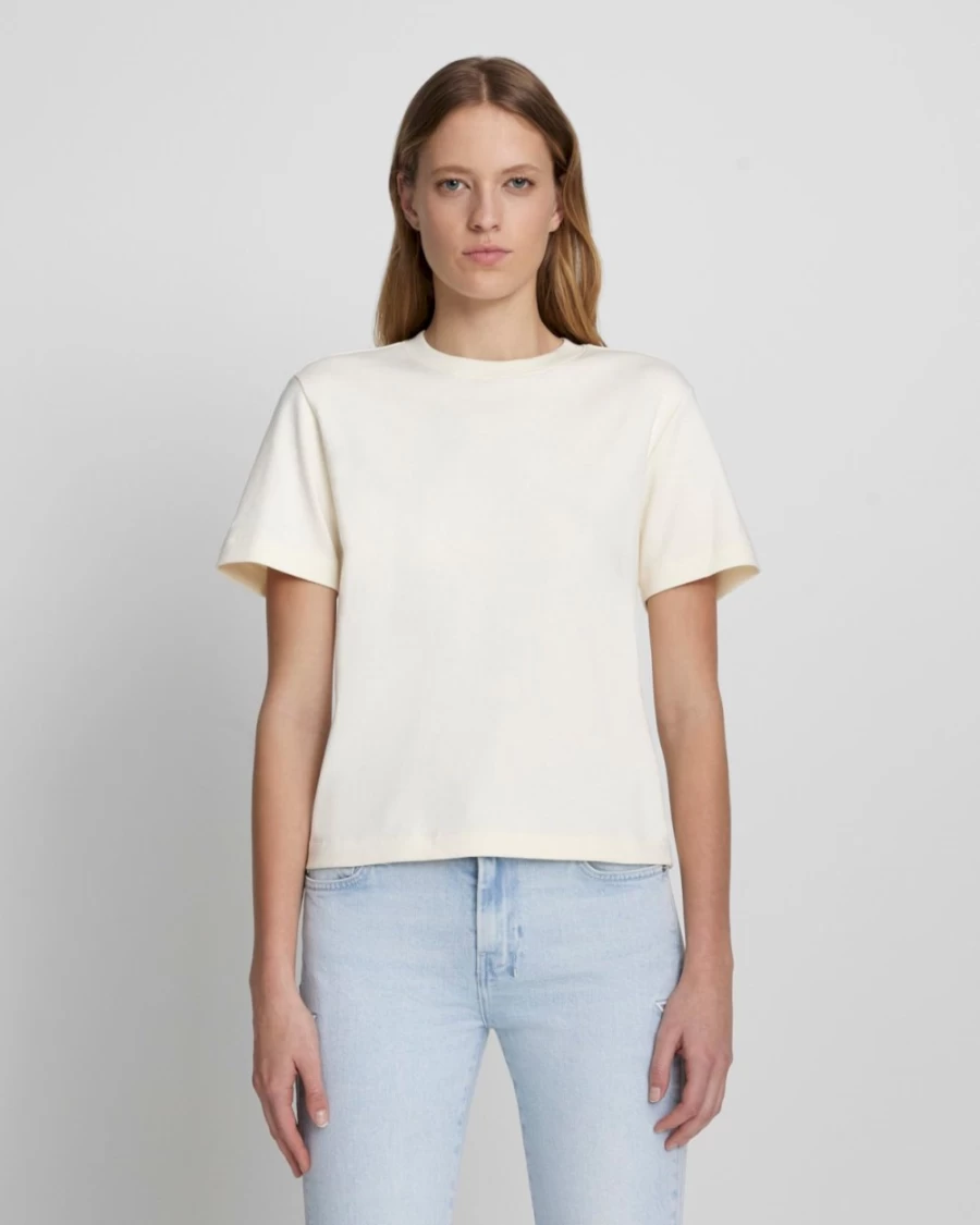7 For All Mankind Women's Everyday Crew Neck T-Shirt - Antique White Basic Cotton Tee