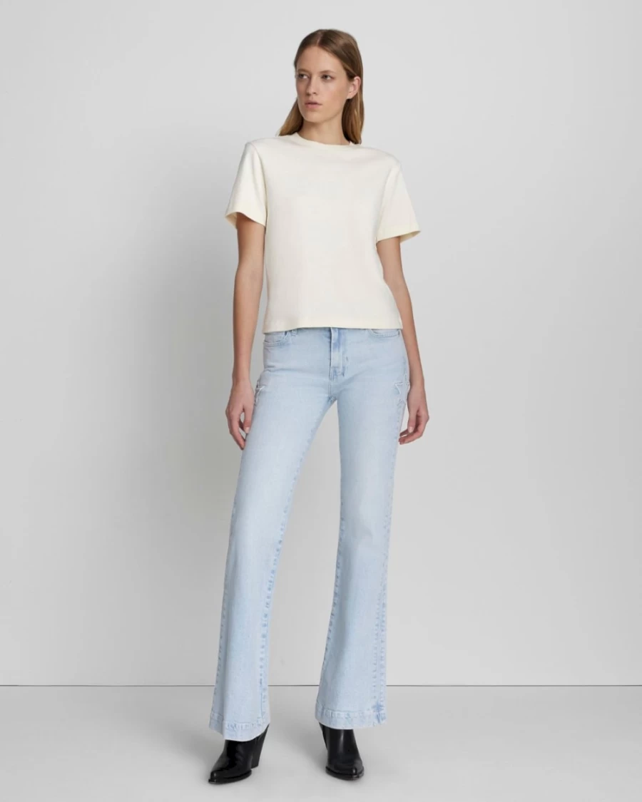7 For All Mankind Women's Everyday Crew Neck T-Shirt - Antique White Basic Cotton Tee