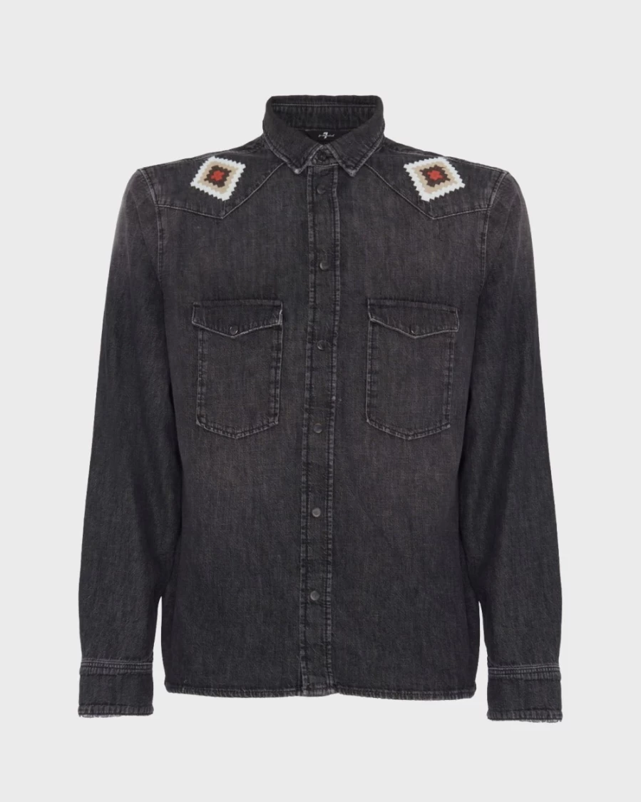 7 For All Mankind Men's Western Style Overshirt - Globe Trotter Denim Shirt Jacket