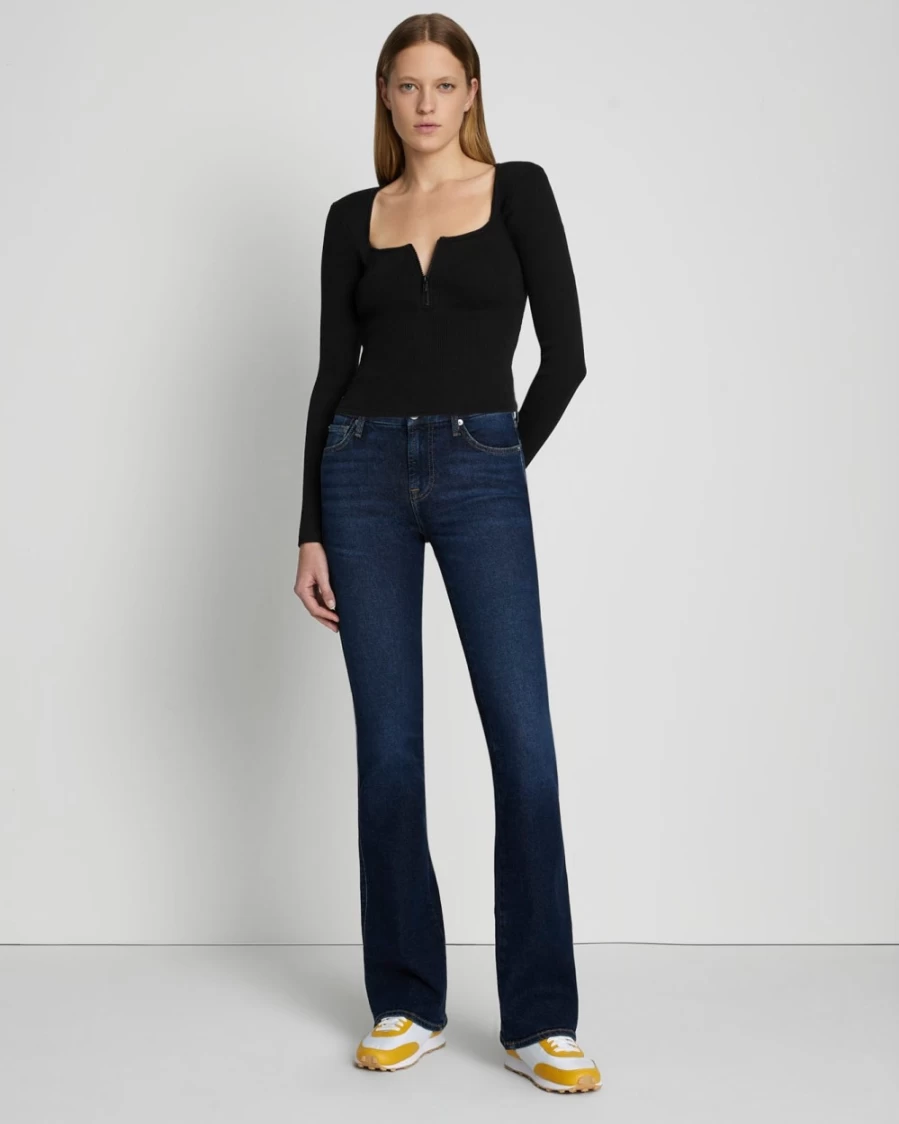 7 For All Mankind Women's Quarter Zip Ribbed Top - Moonless Night Style