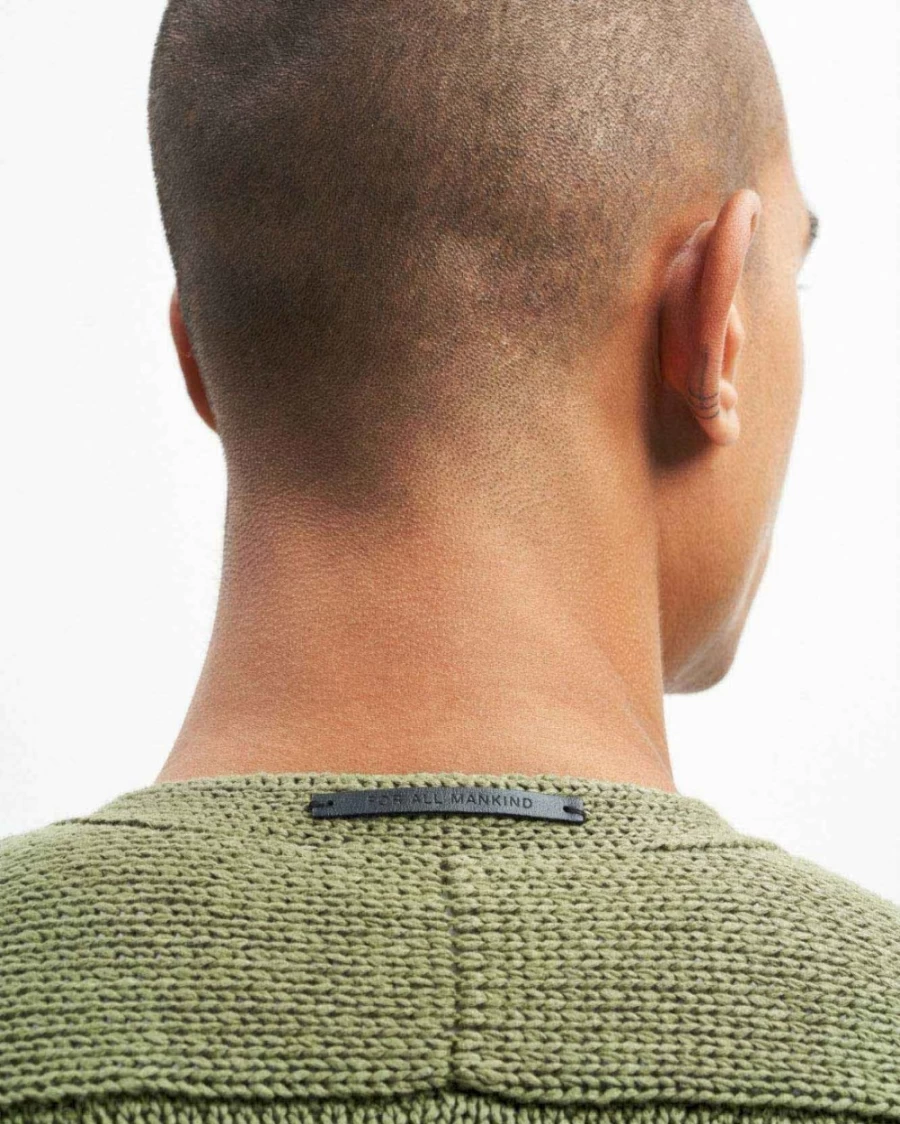 7 For All Mankind Men's Army Green Distressed Cardigan Sweater