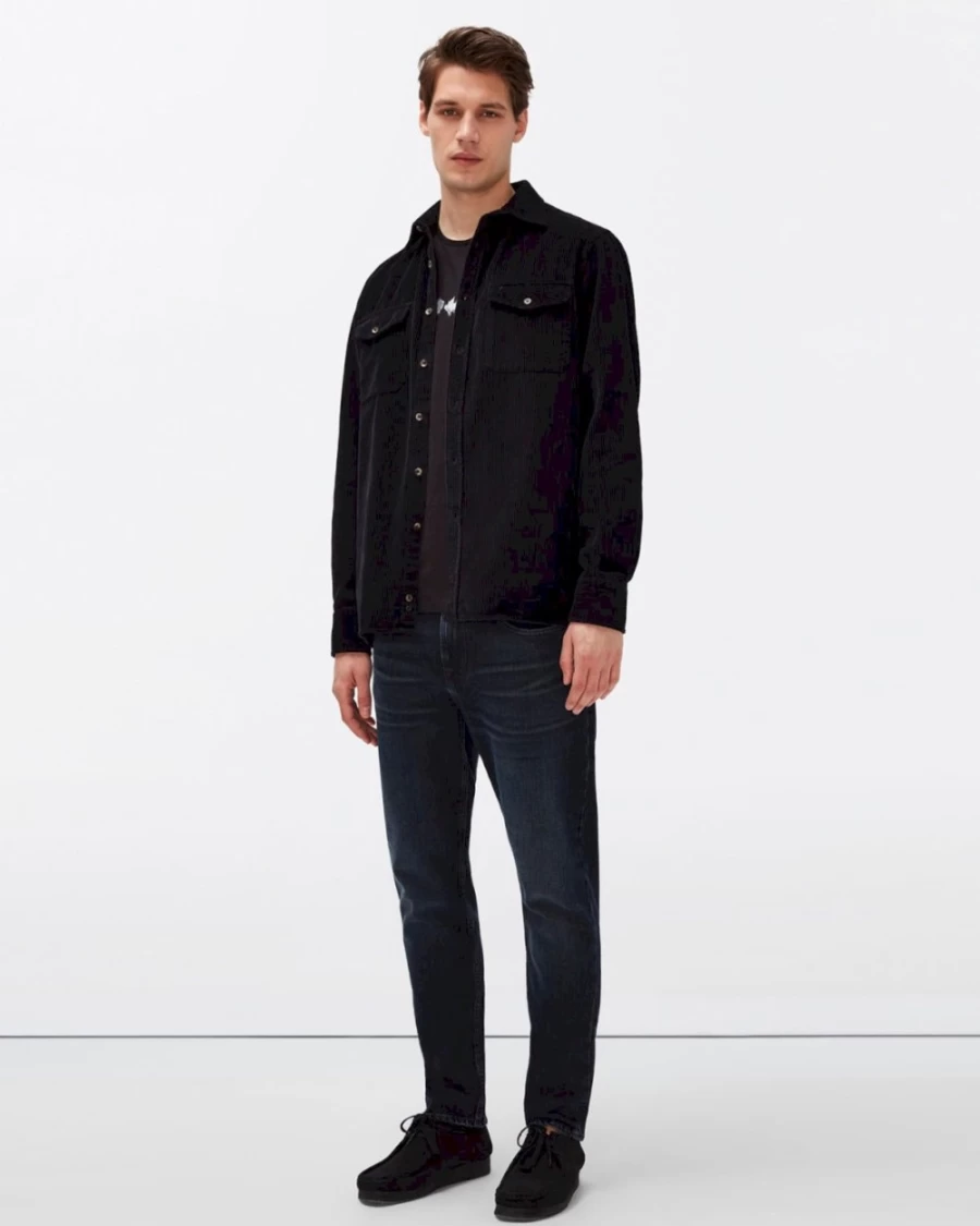 7 For All Mankind Men's Black Corduroy Overshirt - Stylish Casual Button-Up Shirt
