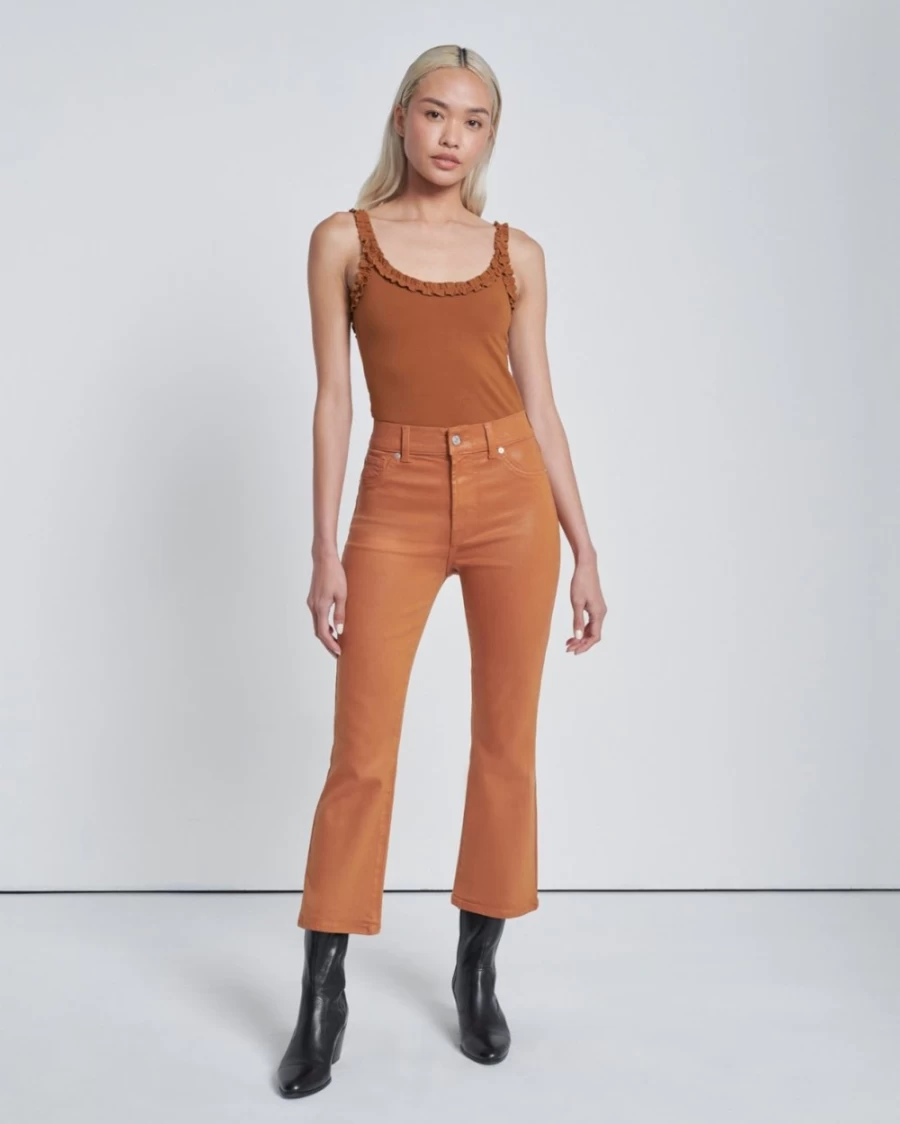 7 For All Mankind Women's High Waist Coated Golden Tan Slim Fit Bootcut Jeans