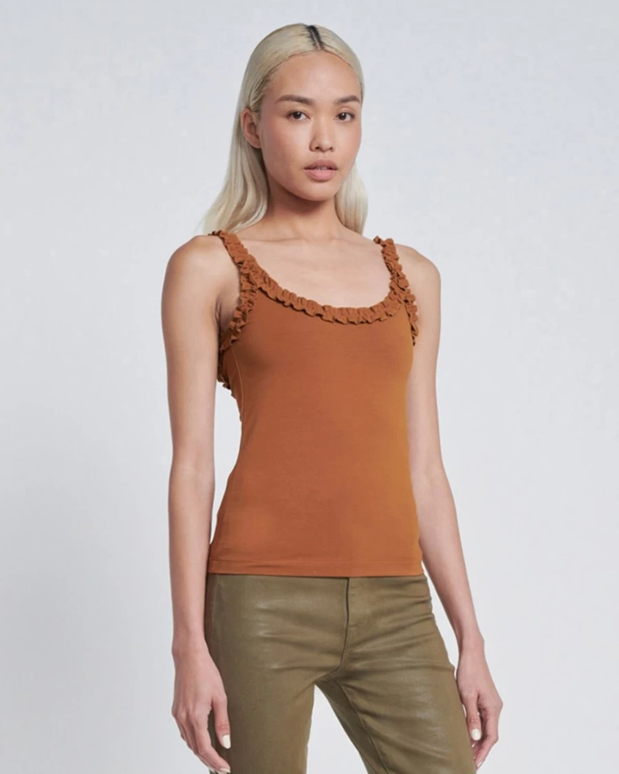 7 For All Mankind Women's Glazed Ginger Ruffle Trim Tank Top