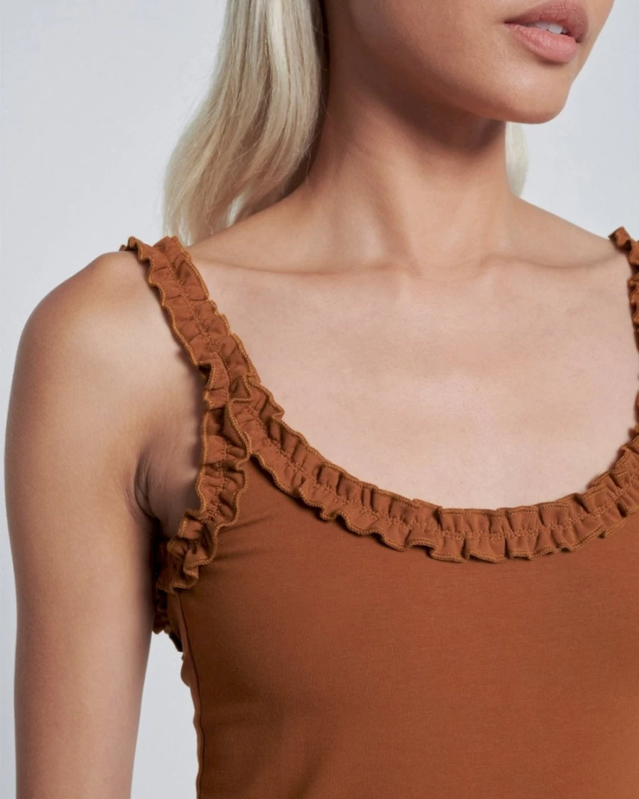 7 For All Mankind Women's Glazed Ginger Ruffle Trim Tank Top