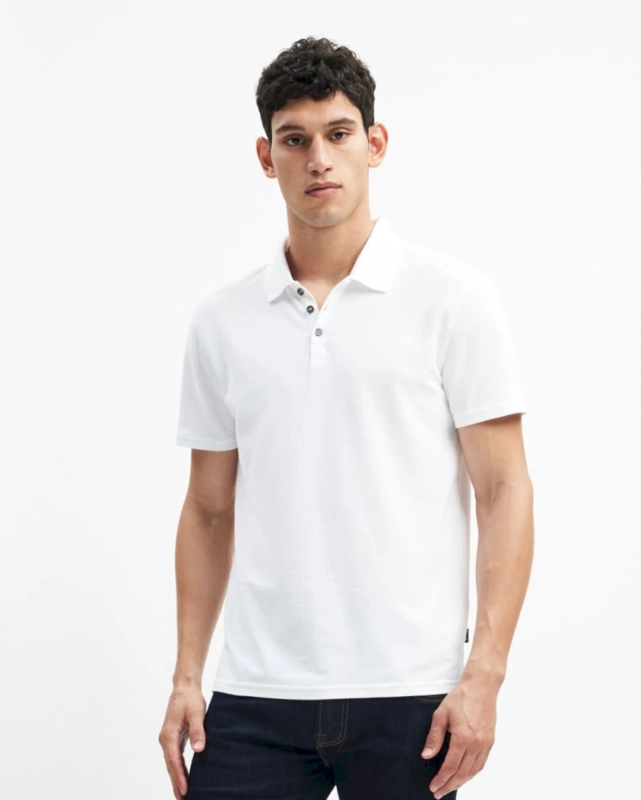7 For All Mankind Men's Classic 3-Button Polo Shirt in White