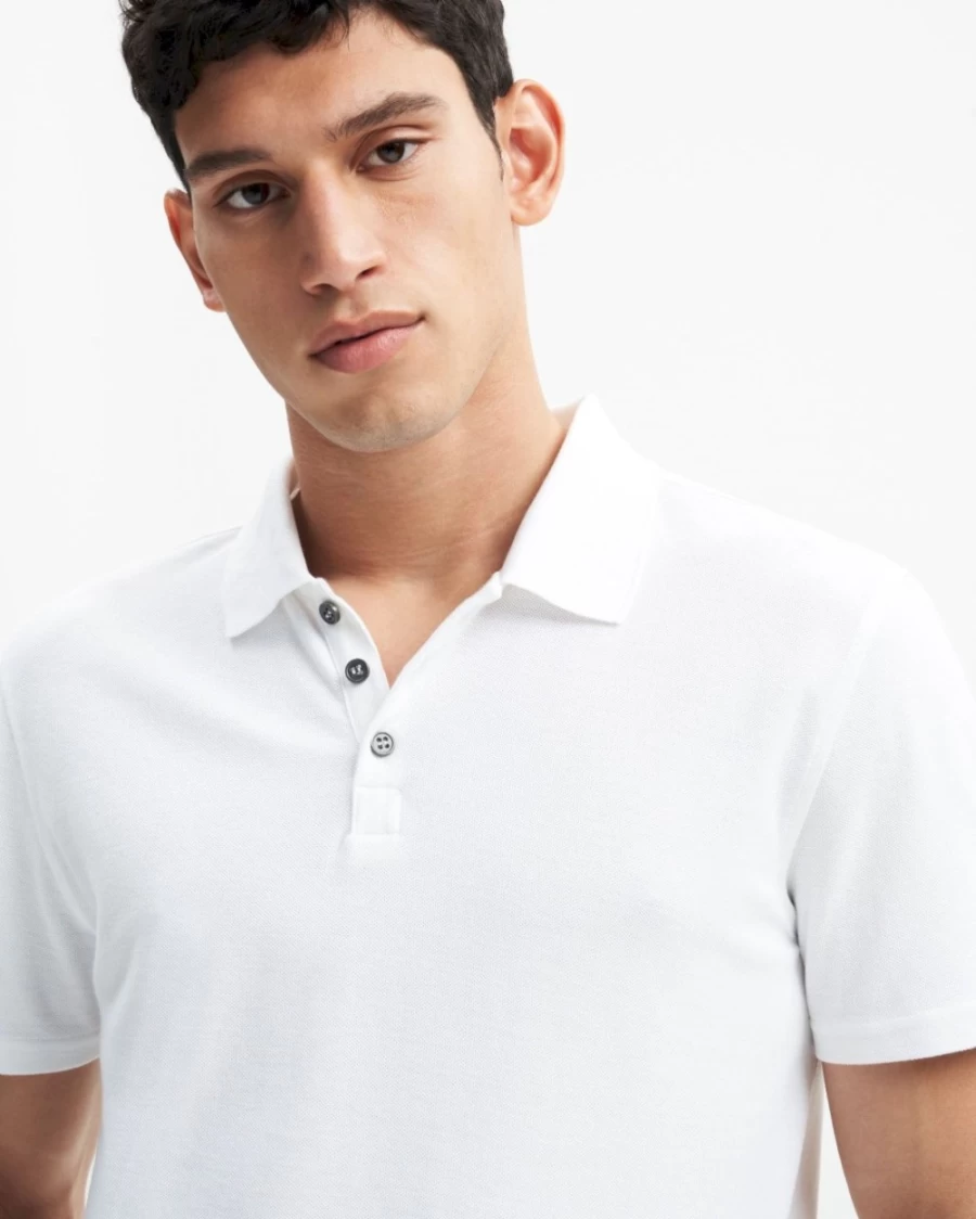 7 For All Mankind Men's Classic 3-Button Polo Shirt in White