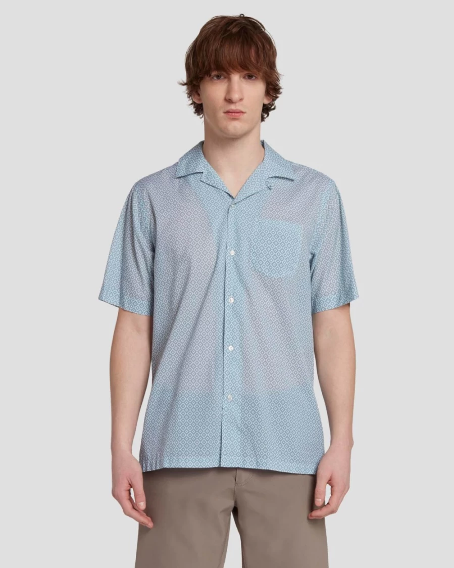 7 For All Mankind Men's Diamond Print Camp Shirt - Frost Style Casual Wear