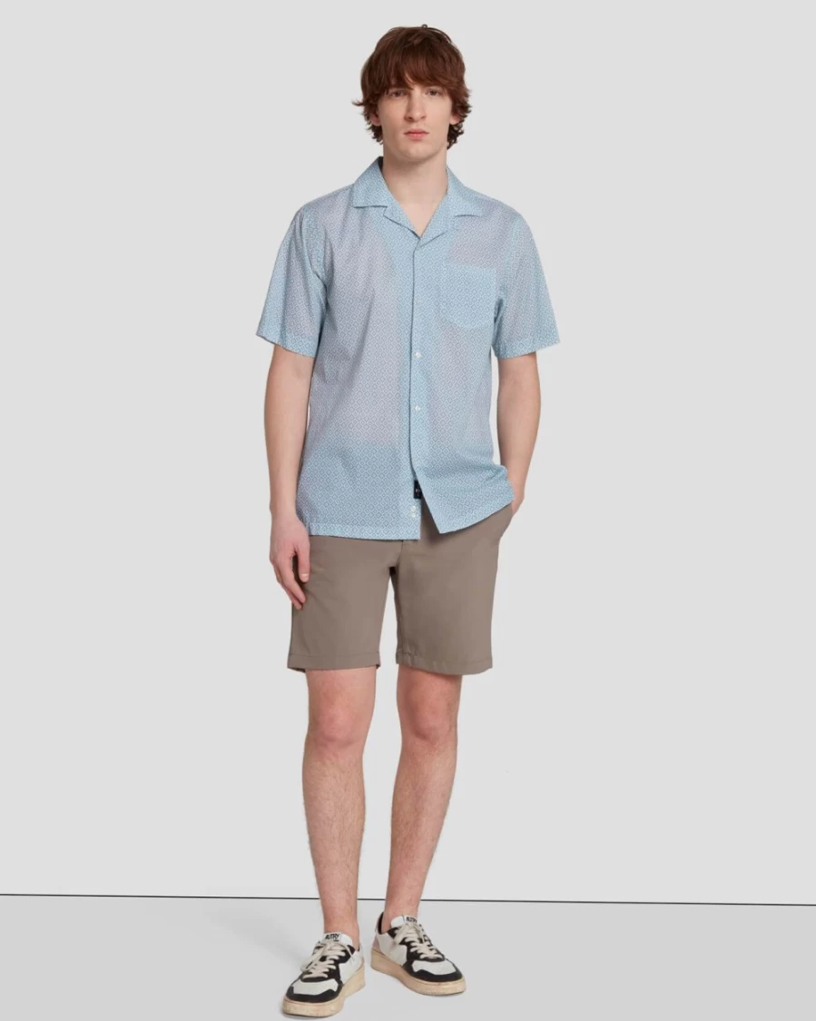 7 For All Mankind Men's Diamond Print Camp Shirt - Frost Style Casual Wear