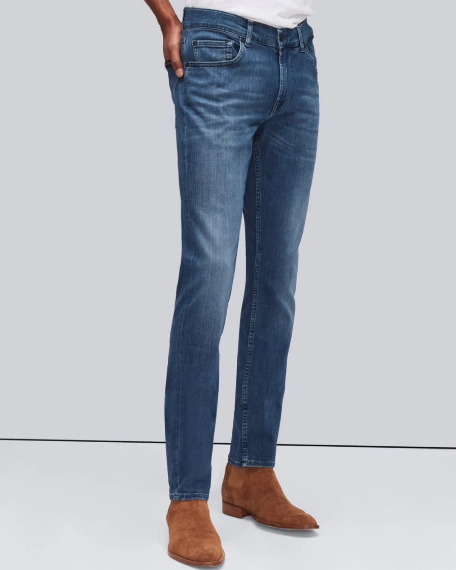 7 For All Mankind Men's Luxe Performance Plus Slim Fit Jeans in Mid Blue