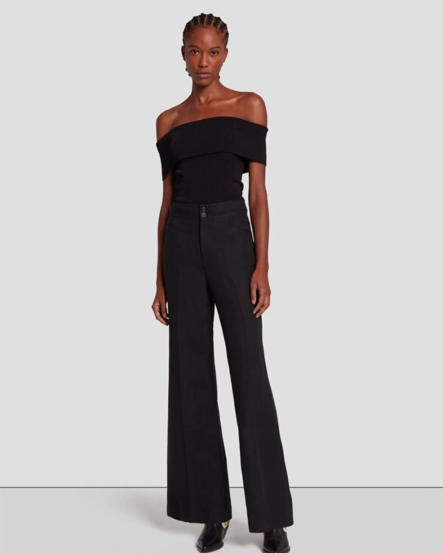 7 For All Mankind Women's Modern Dojo Black Linen Pants