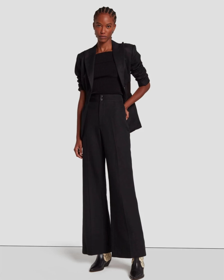 7 For All Mankind Women's Modern Dojo Black Linen Pants