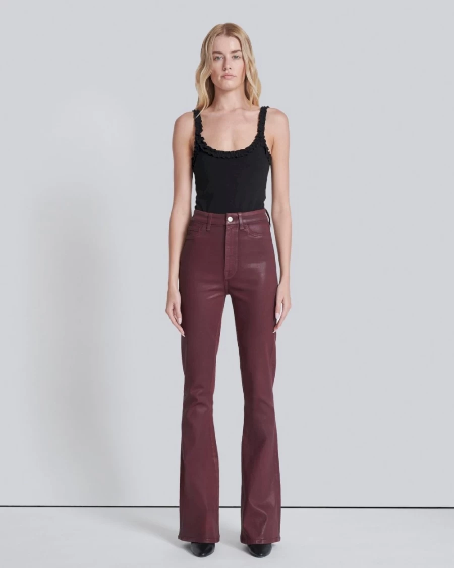 7 For All Mankind Women's Ultra High Rise Skinny Bootcut Jeans in Coated Ruby Rust Wash