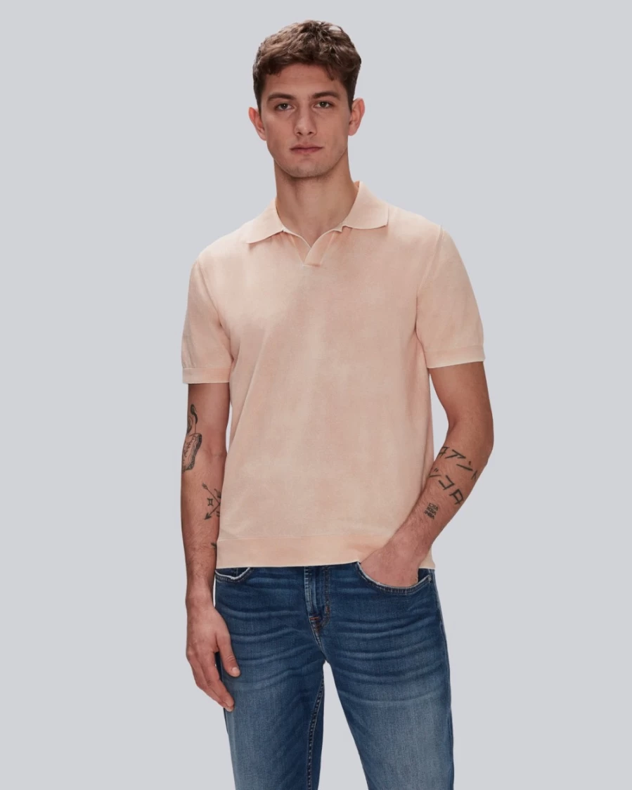 7 For All Mankind Men's Tangerine Garment Dyed Cotton Polo Shirt
