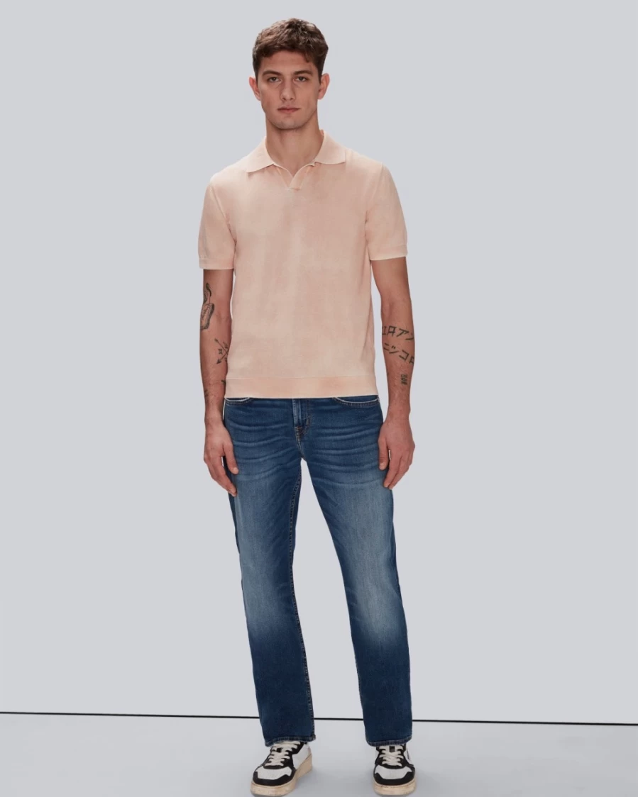 7 For All Mankind Men's Tangerine Garment Dyed Cotton Polo Shirt