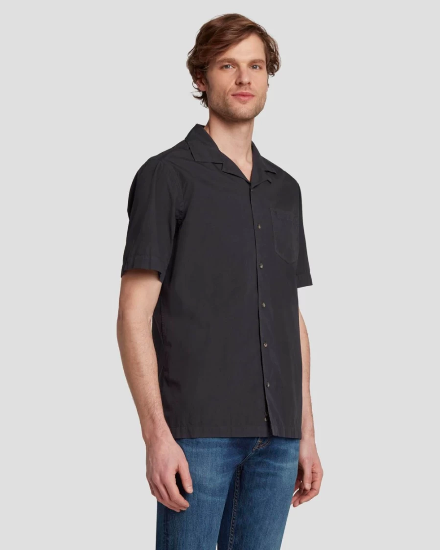 7 For All Mankind Men's Navy Camp Shirt - Casual Short Sleeve Button-Up Top