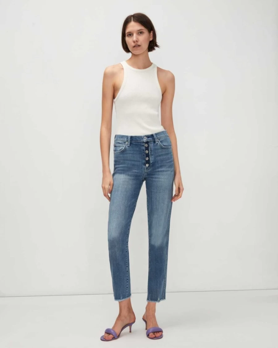 7 For All Mankind Women's Agave High Waist Cropped Straight Leg Jeans - Broken Twill Denim