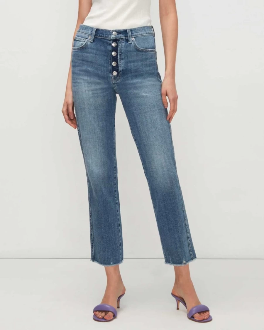 7 For All Mankind Women's Agave High Waist Cropped Straight Leg Jeans - Broken Twill Denim