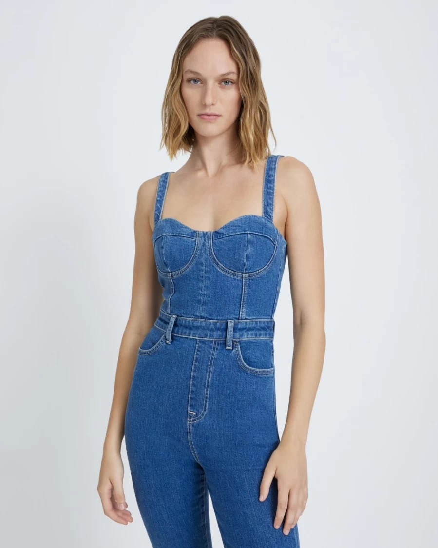 7 For All Mankind Women's Beauty Denim Mega Flare Jumpsuit - Diana Style High Waisted Wide Leg Romper