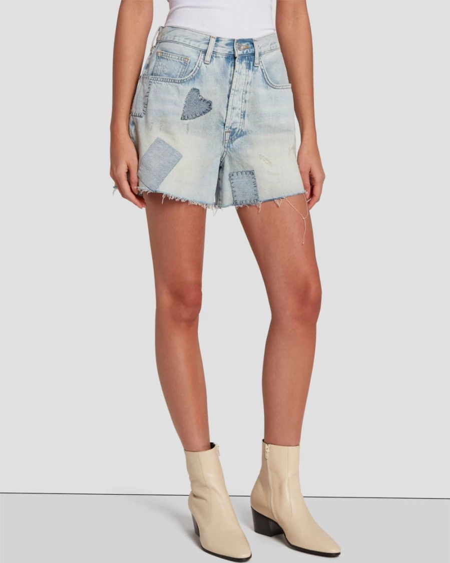 7 For All Mankind Women's Easy Ruby Short - Iris Patchwork Denim