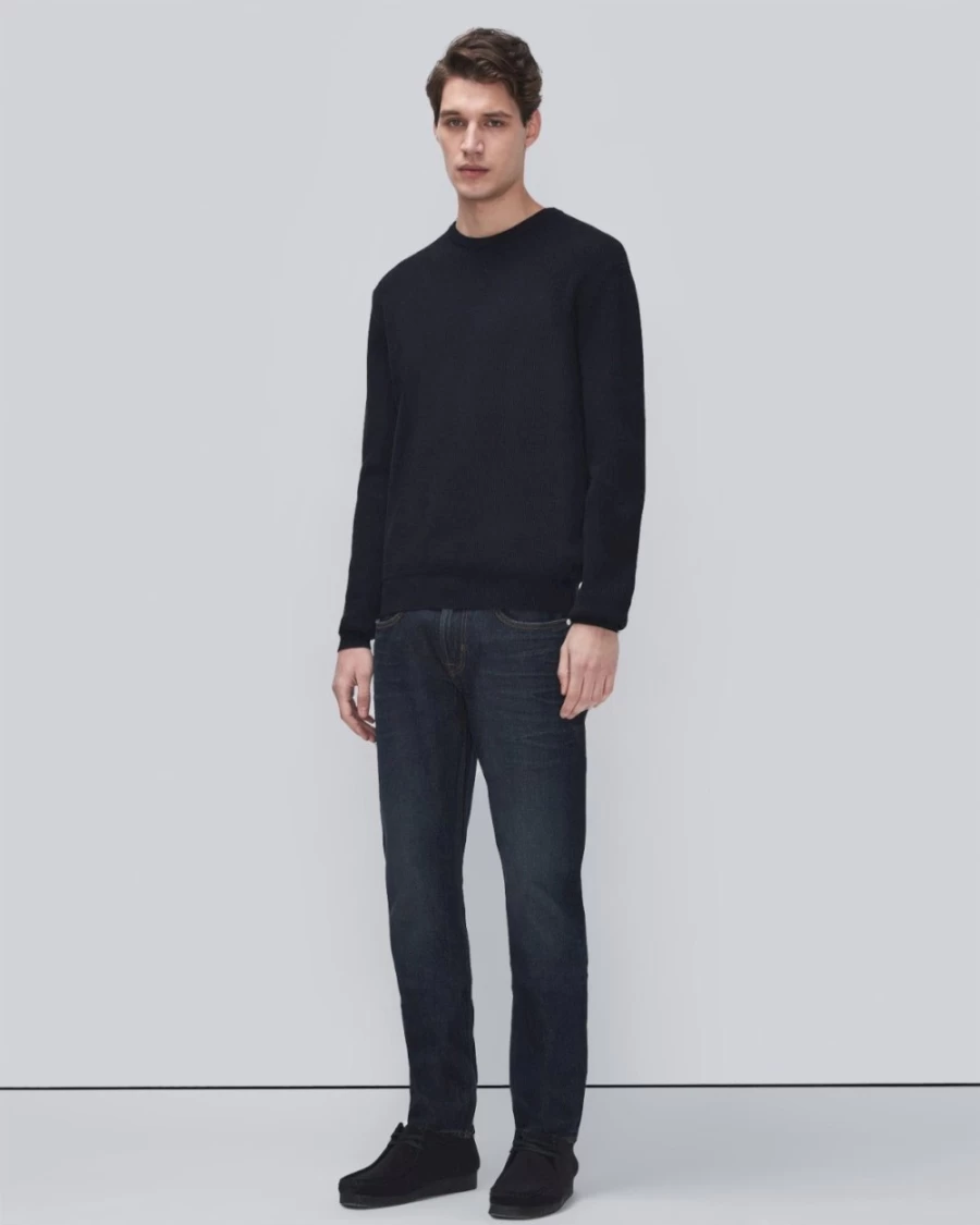 7 For All Mankind Men's Luxe Performance Rib Sweater - Navy Blue Premium Knit Pullover
