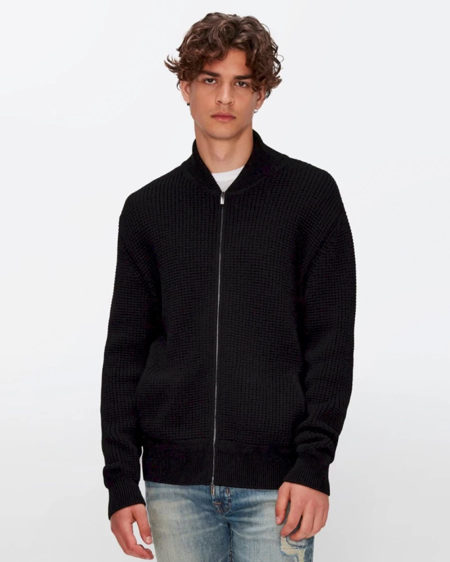 7 For All Mankind Men's Black Wool Bomber Jacket - Premium Outerwear