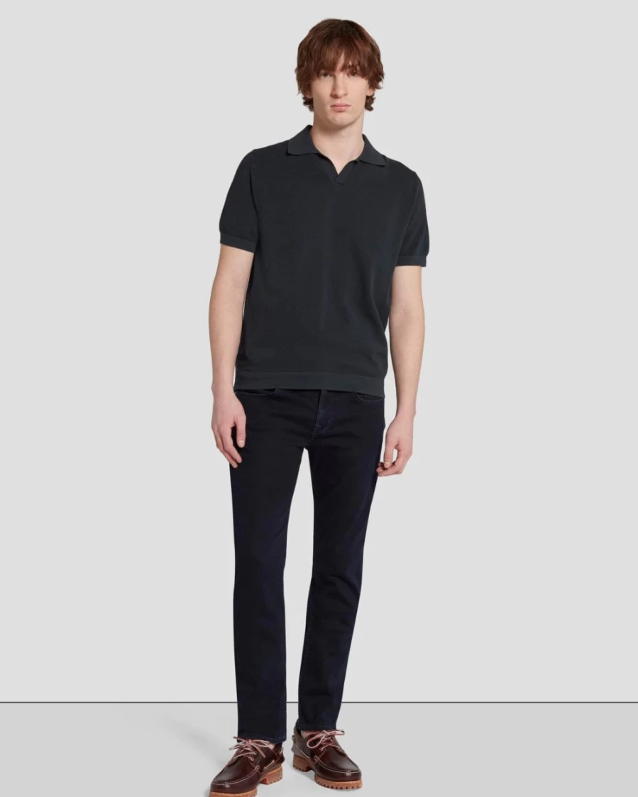 7 For All Mankind Men's Textured Naval Blue Sweater Polo - Casual Knit Top