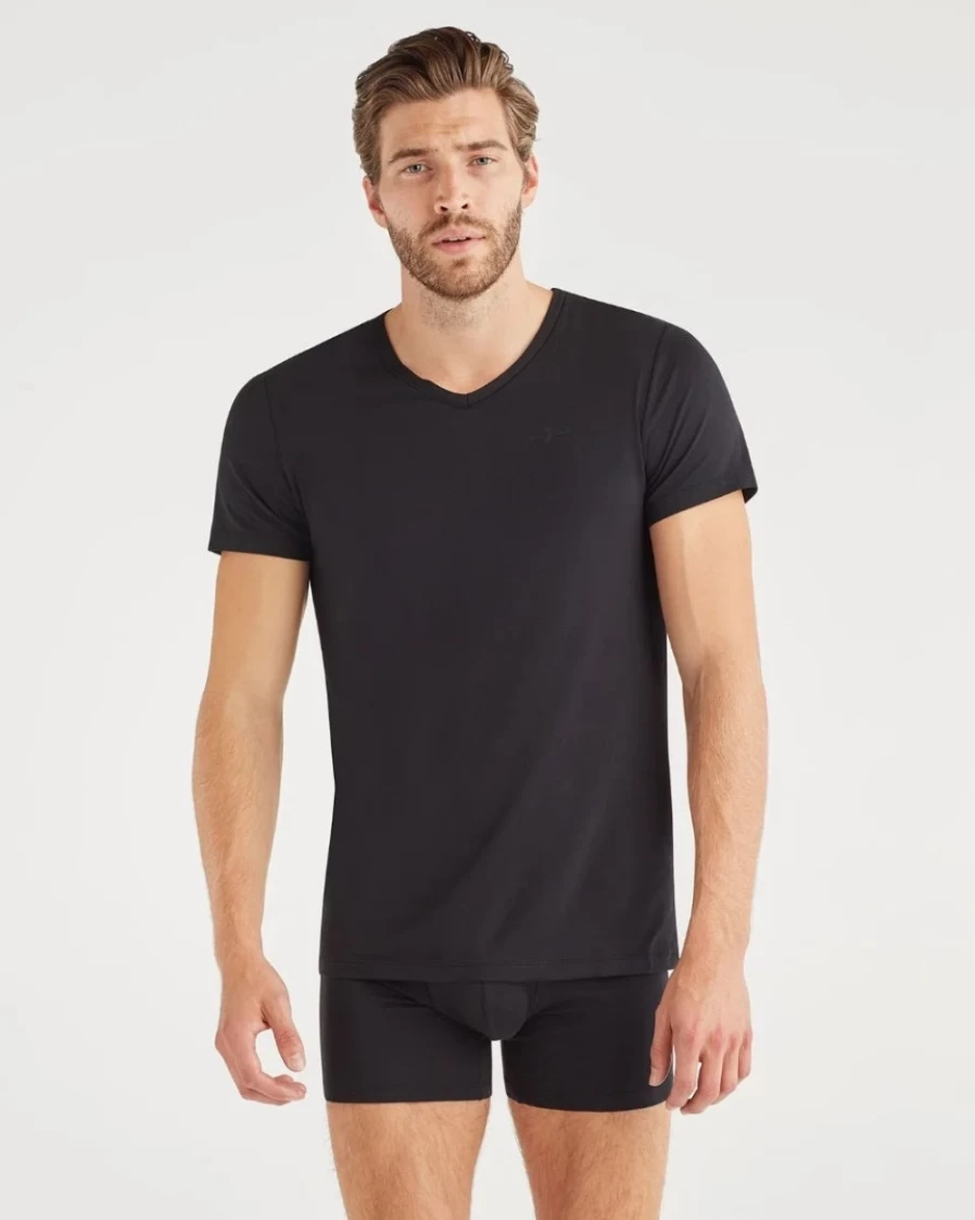 7 For All Mankind Men's Black V-Neck T-Shirts 2 Pack