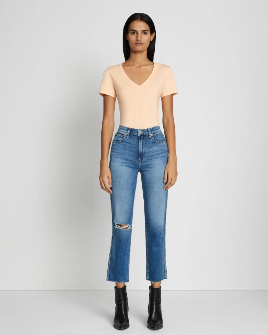 7 For All Mankind Women's Luxe Vintage High Waist Cropped Straight Leg Jeans in Lyme Wash