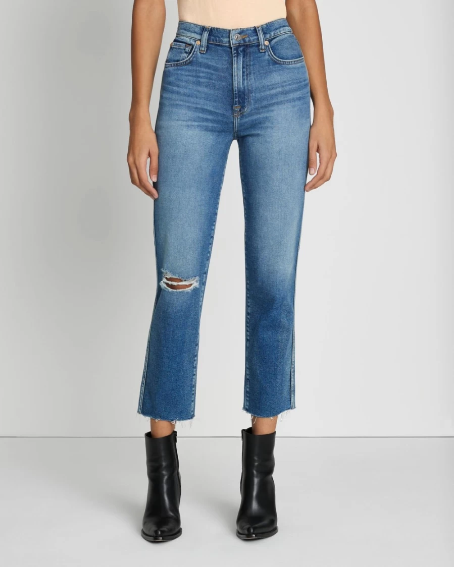 7 For All Mankind Women's Luxe Vintage High Waist Cropped Straight Leg Jeans in Lyme Wash