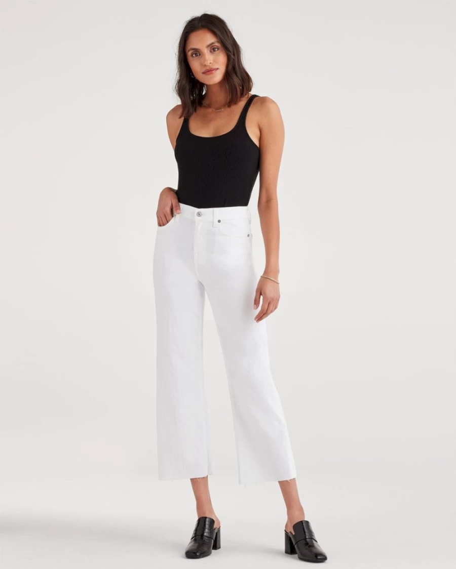 7 For All Mankind Women's White Cropped Alexa Jeans with Cut-Off Hem Runway Style
