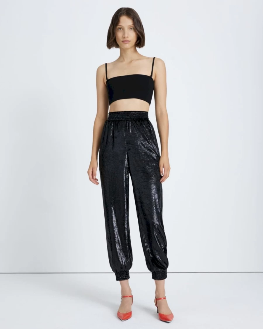 7 For All Mankind Women's Luxe Jogger Pants in Black Shine - High-End Comfort & Style