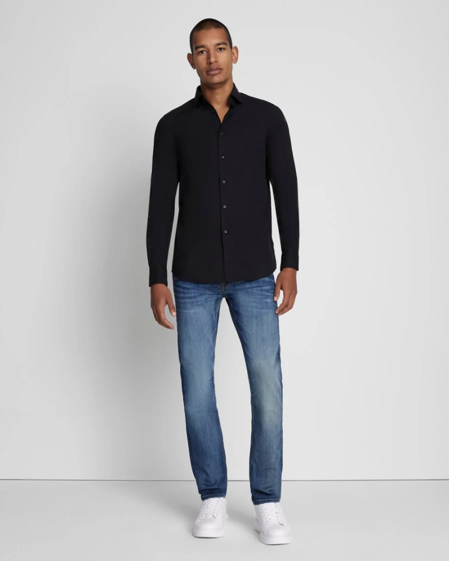 7 For All Mankind Men's Black Long Sleeve Poplin Shirt