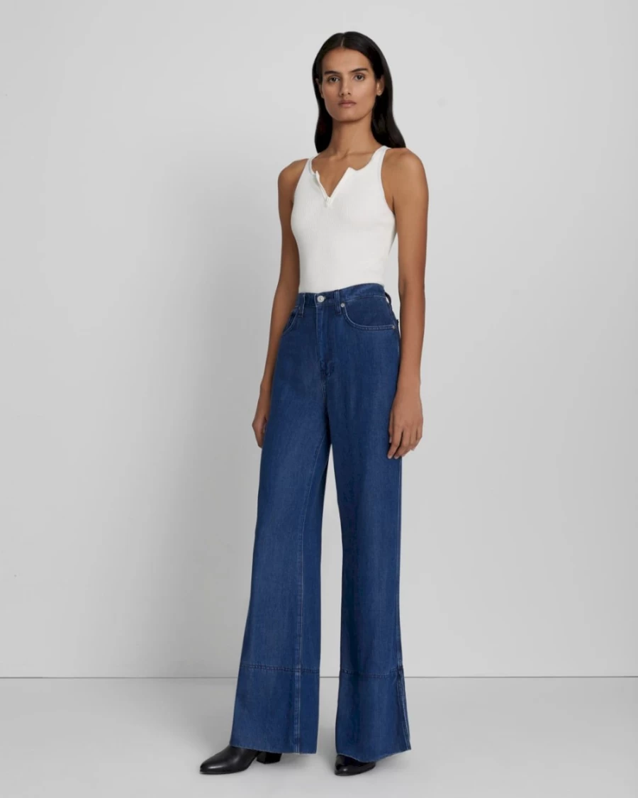 7 For All Mankind Women's Dark Indigo Denim Lustre Trousers