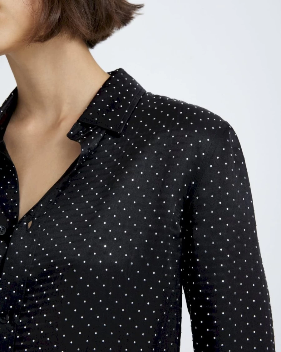 7 For All Mankind Women's Black Silk Button-Up Shirt with High Shine Finish