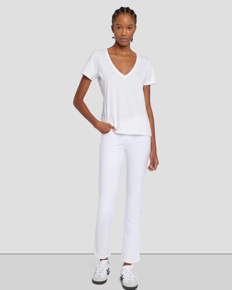 7 For All Mankind Women's Kimmie Cropped Straight Leg Jeans in Clean White