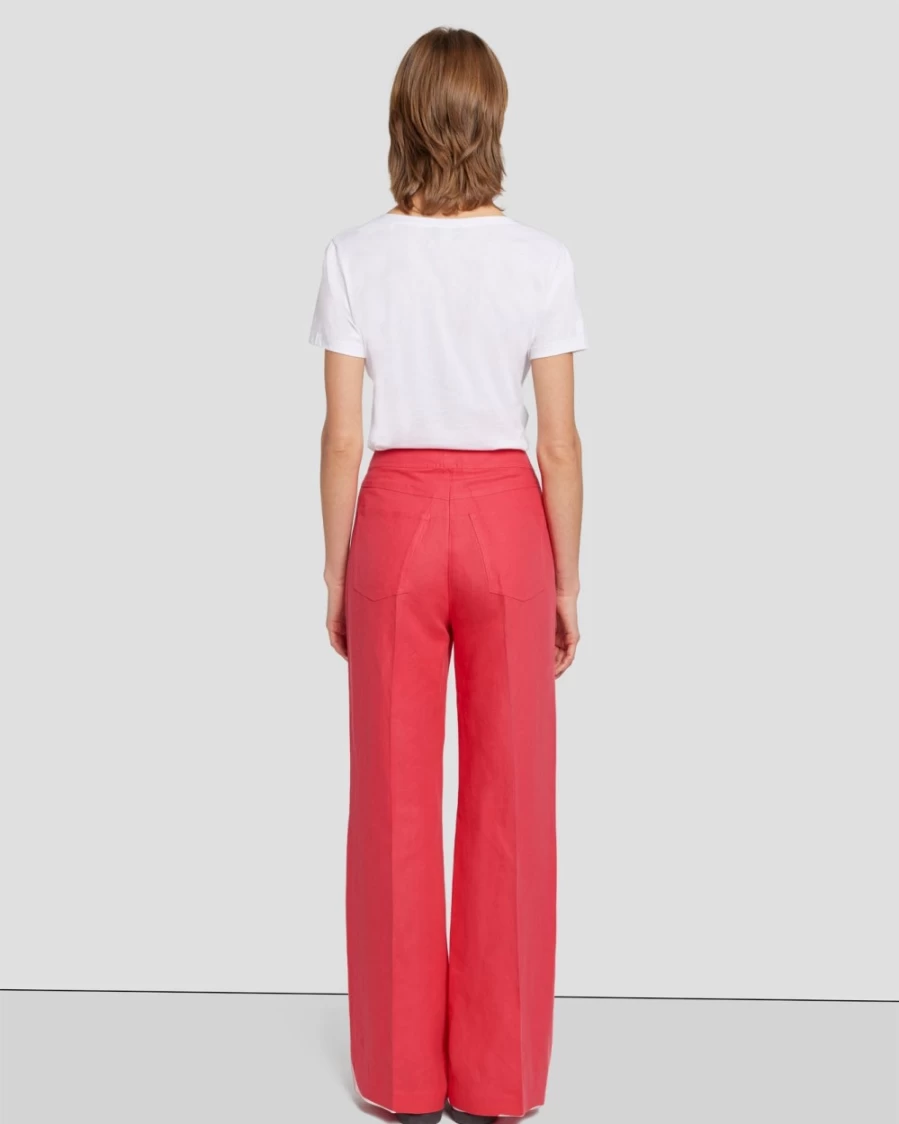 7 For All Mankind Women's Modern Dojo Linen Pants in Geranium - High-Waisted Wide Leg Trousers