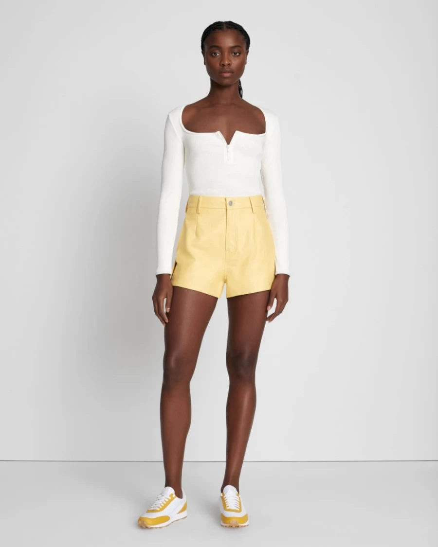 7 For All Mankind Women's Faux Leather Tailored Shorts in Jojoba - High Waist Stylish Vegan Leather Shorts