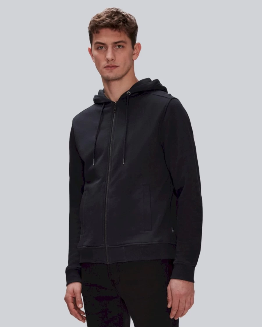 7 For All Mankind Men's Navy Essential Zip-Up Hoodie - Classic Front-Zip Fleece Jacket