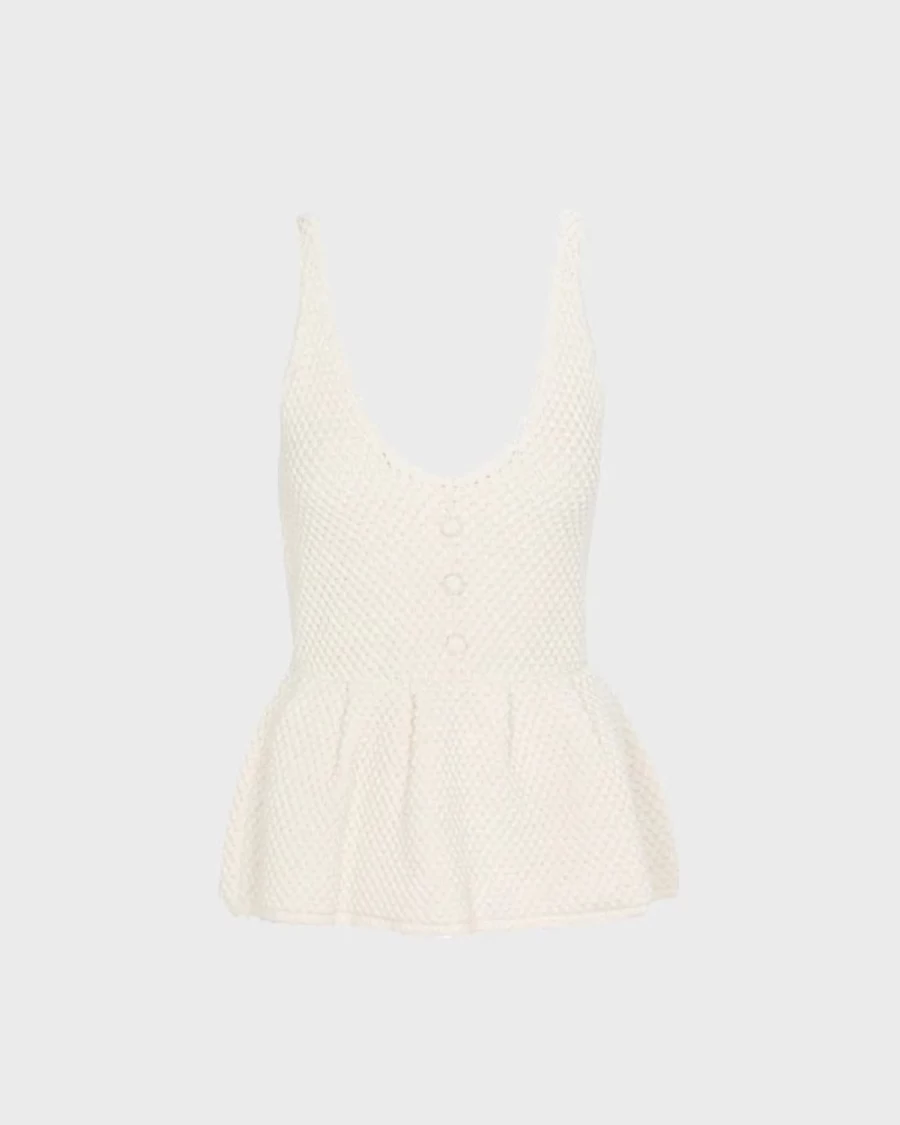 7 For All Mankind Women's Crochet Peplum Top - Floral Gardenia Lace Boho Chic Blouse