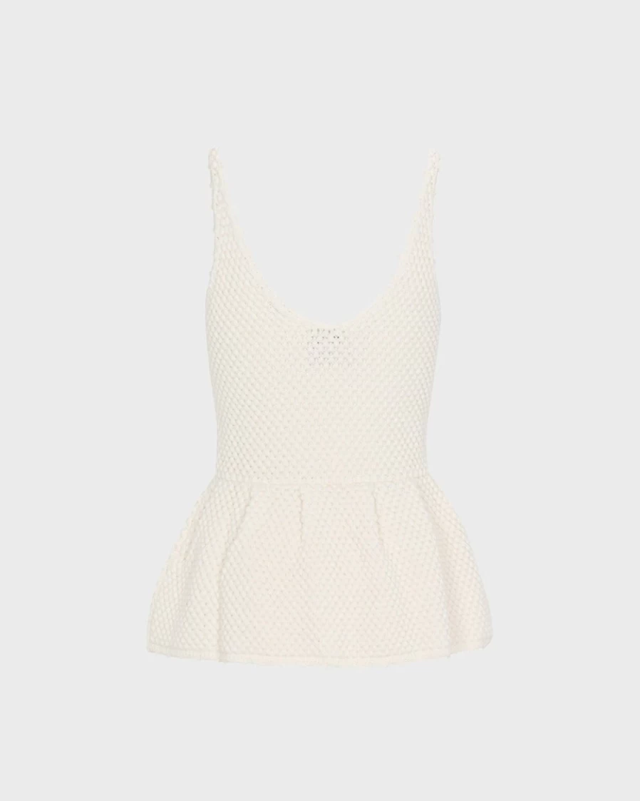 7 For All Mankind Women's Crochet Peplum Top - Floral Gardenia Lace Boho Chic Blouse