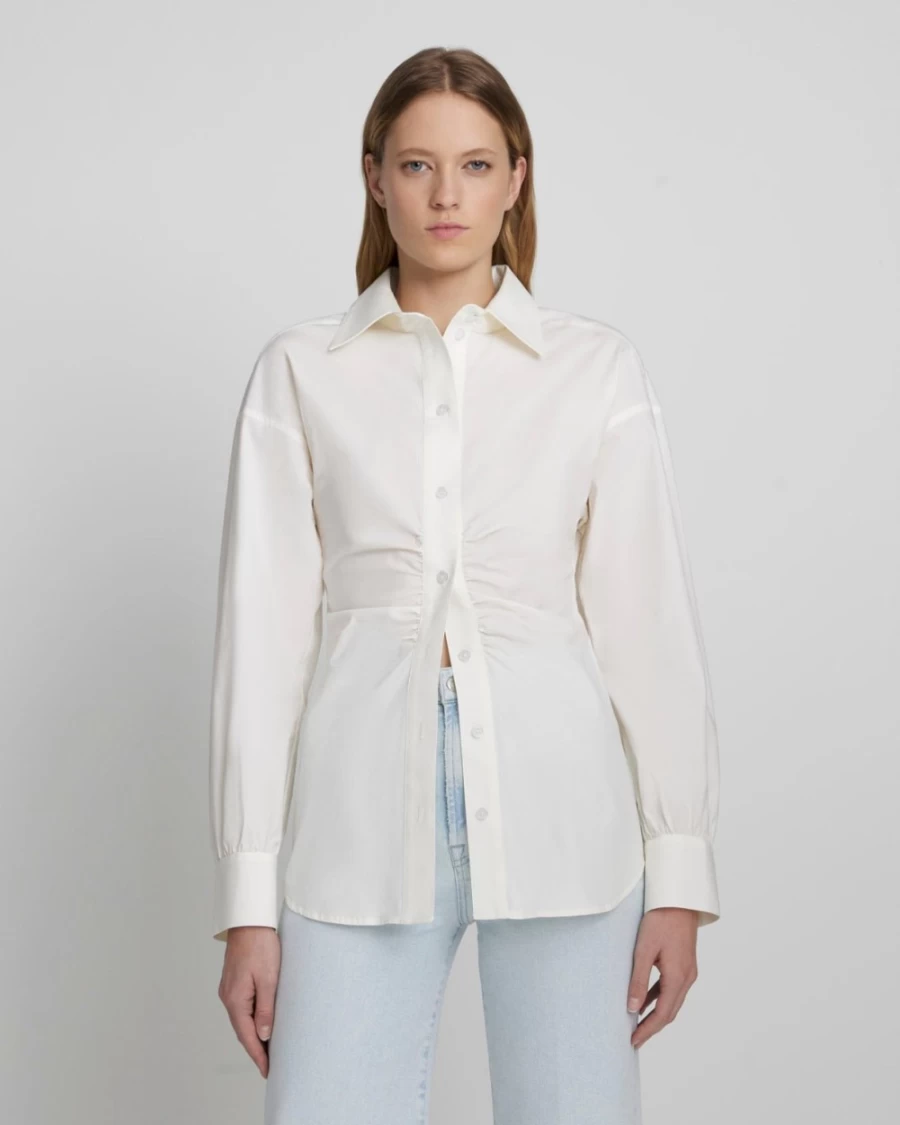 7 For All Mankind Women's Antique White Cinched Waist Button-Up Shirt