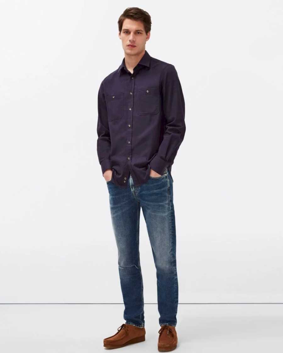 7 For All Mankind Men's Navy Two Pocket Utility Shirt - Casual Workwear Top