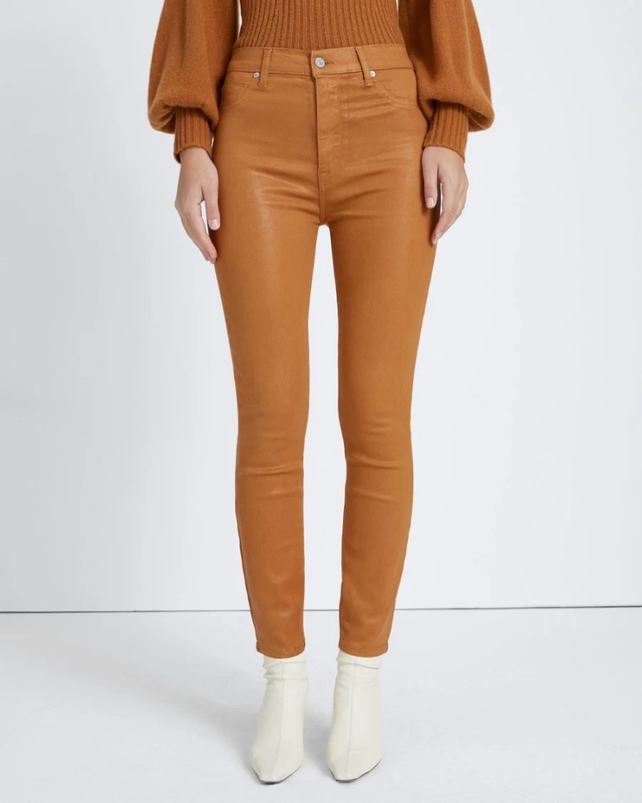 7 For All Mankind Women's High Waist Coated Golden Tan Skinny Ankle Jeans