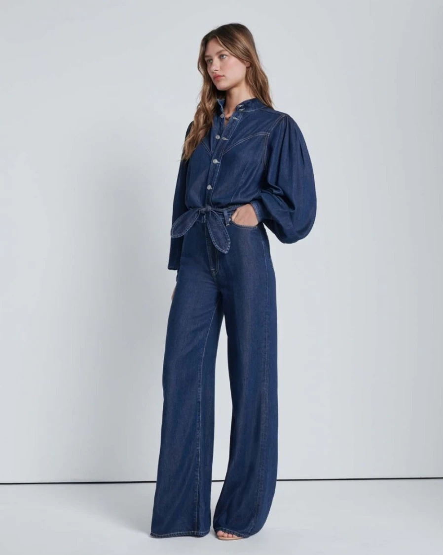 7 For All Mankind Women's Denim Lustre Jumpsuit - Curious Wash Stylish Romper