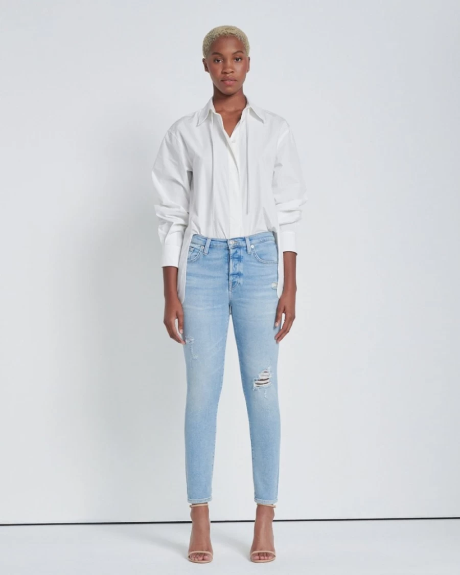 7 For All Mankind Women's Luxe Vintage Josefina Floral Jeans - Wild Fleur Distressed Denim