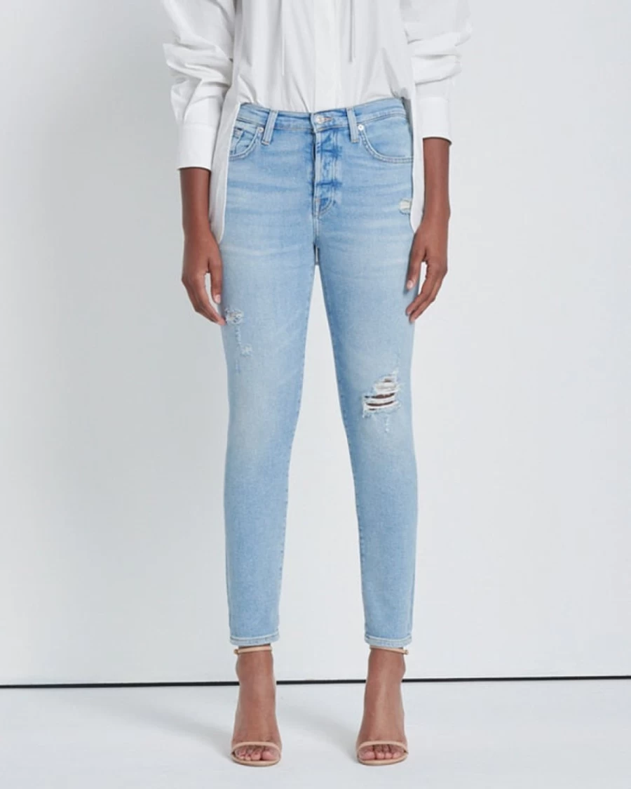 7 For All Mankind Women's Luxe Vintage Josefina Floral Jeans - Wild Fleur Distressed Denim